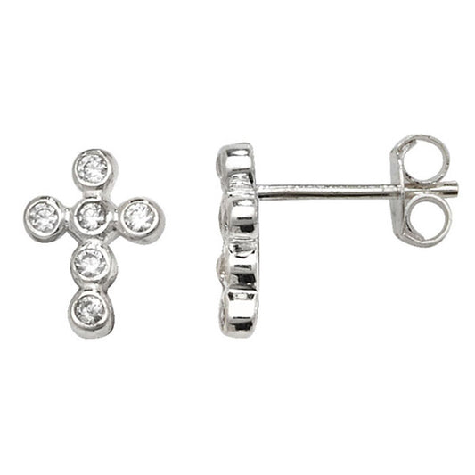CZ Cross Earrings Round