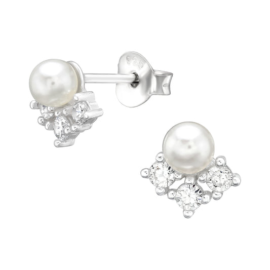 Pearl and 3 CZ earrings