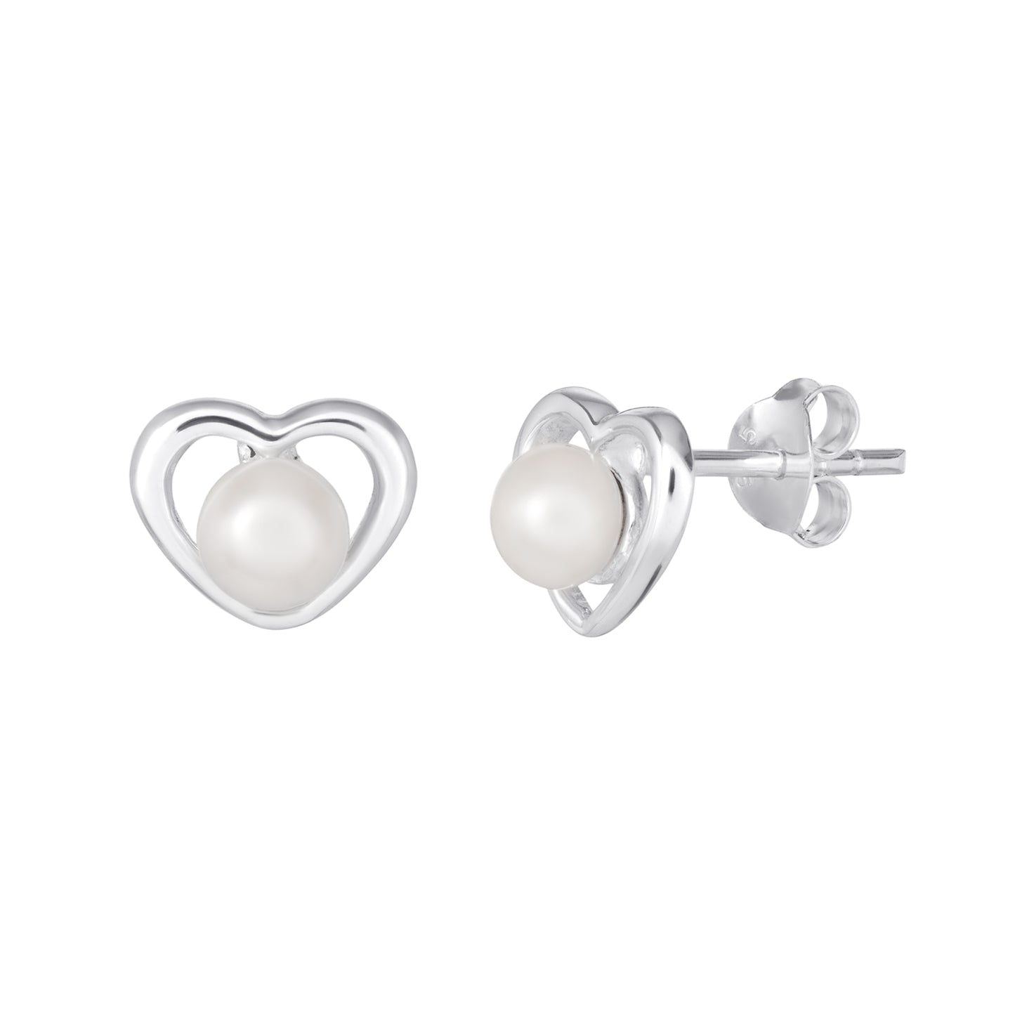 Silver Heart and Pearl Earrings