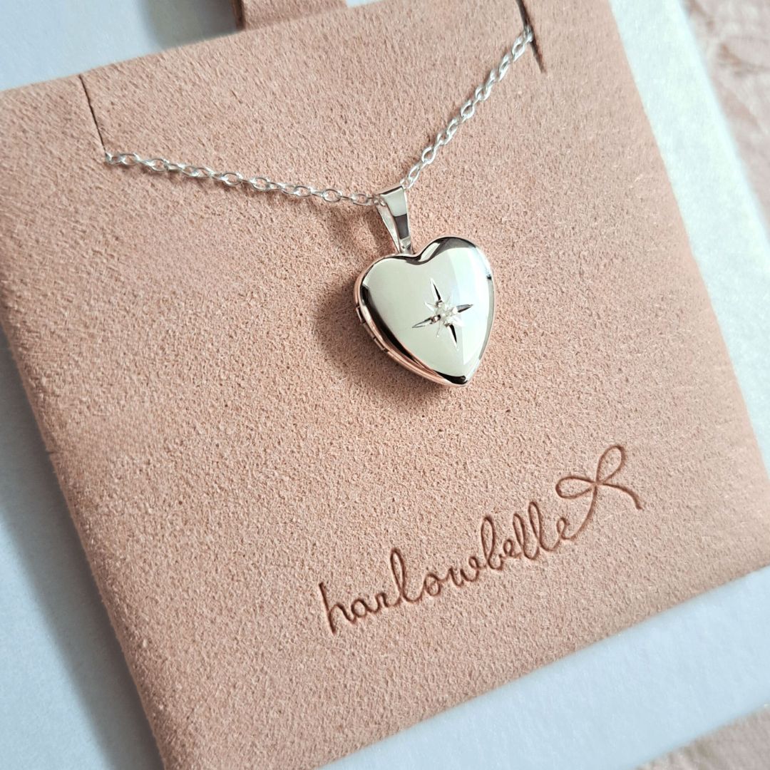 Silver Heart Locket with Diamond