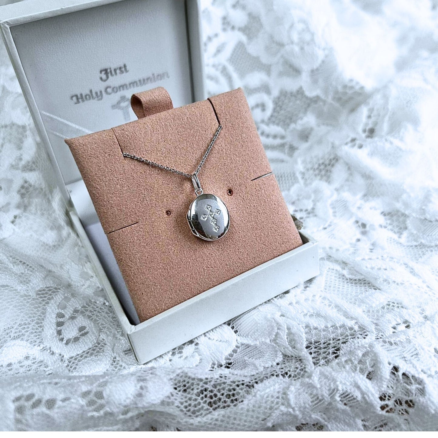 Silver Heart Locket with CZ Cross