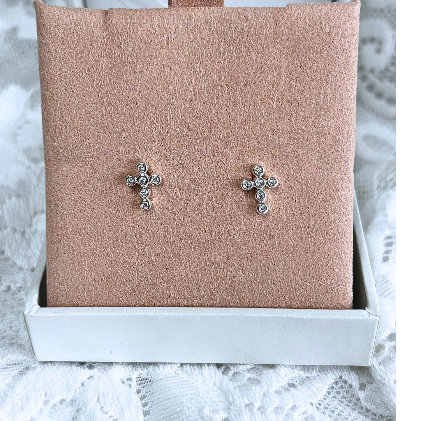 CZ Cross Earrings Round