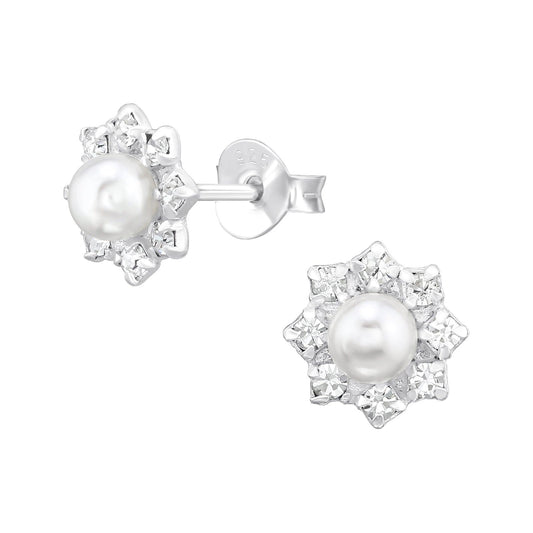 Sterling silver kids pearl earrings pearl with sparkle