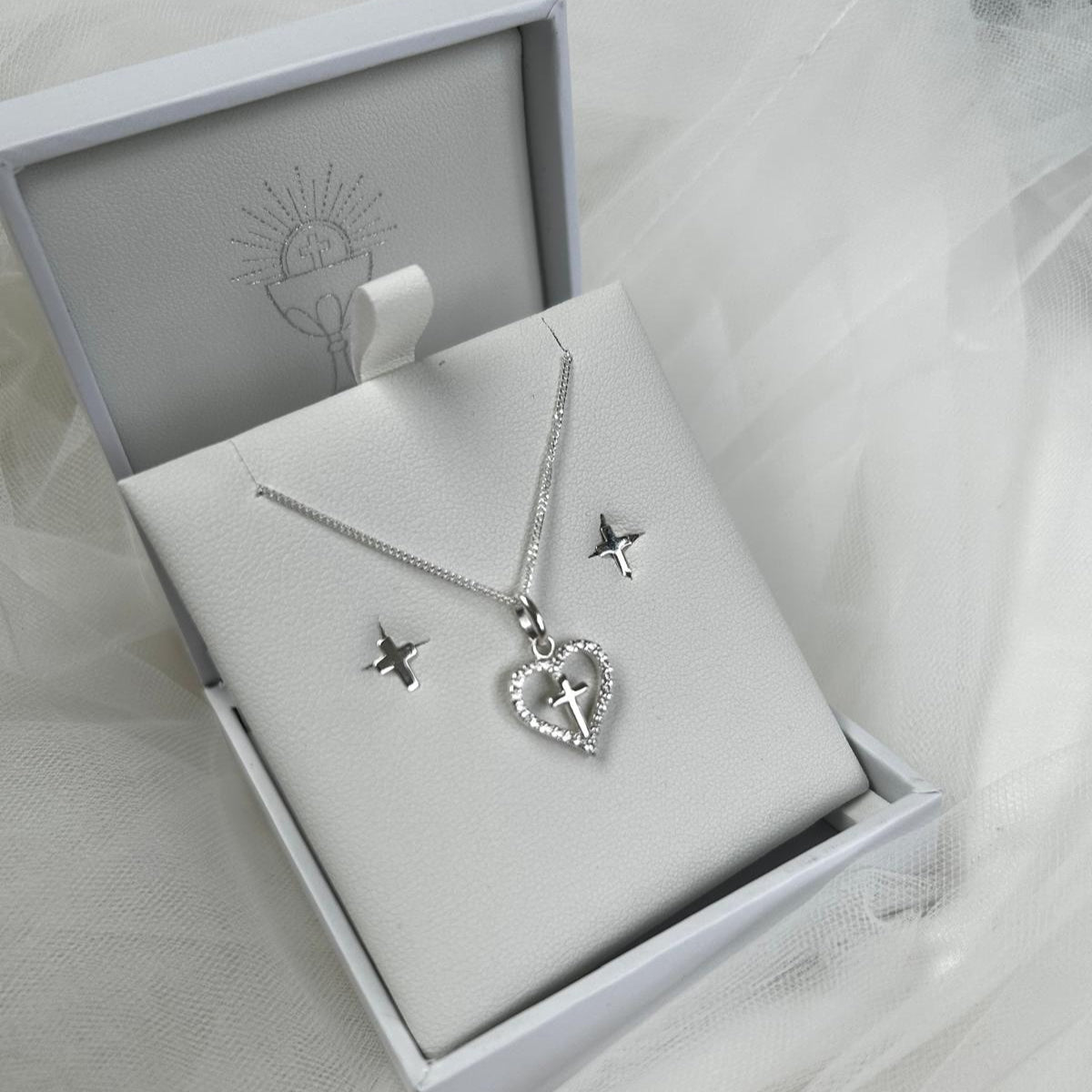 First Holy communion Silver Cross Jewellery set