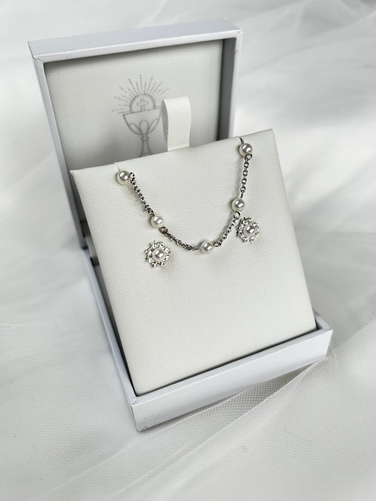 Halo pearl earrings and bracelet First Holy Communion Jewellery set