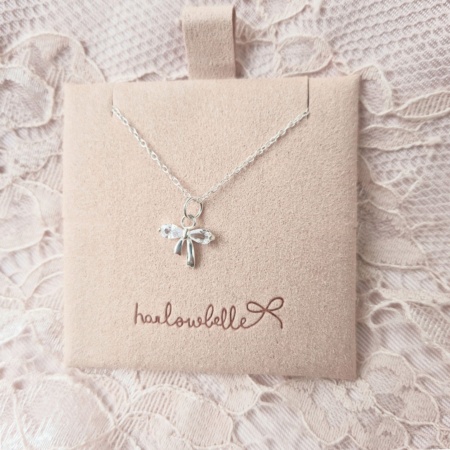 CZ Silver Bow Necklace