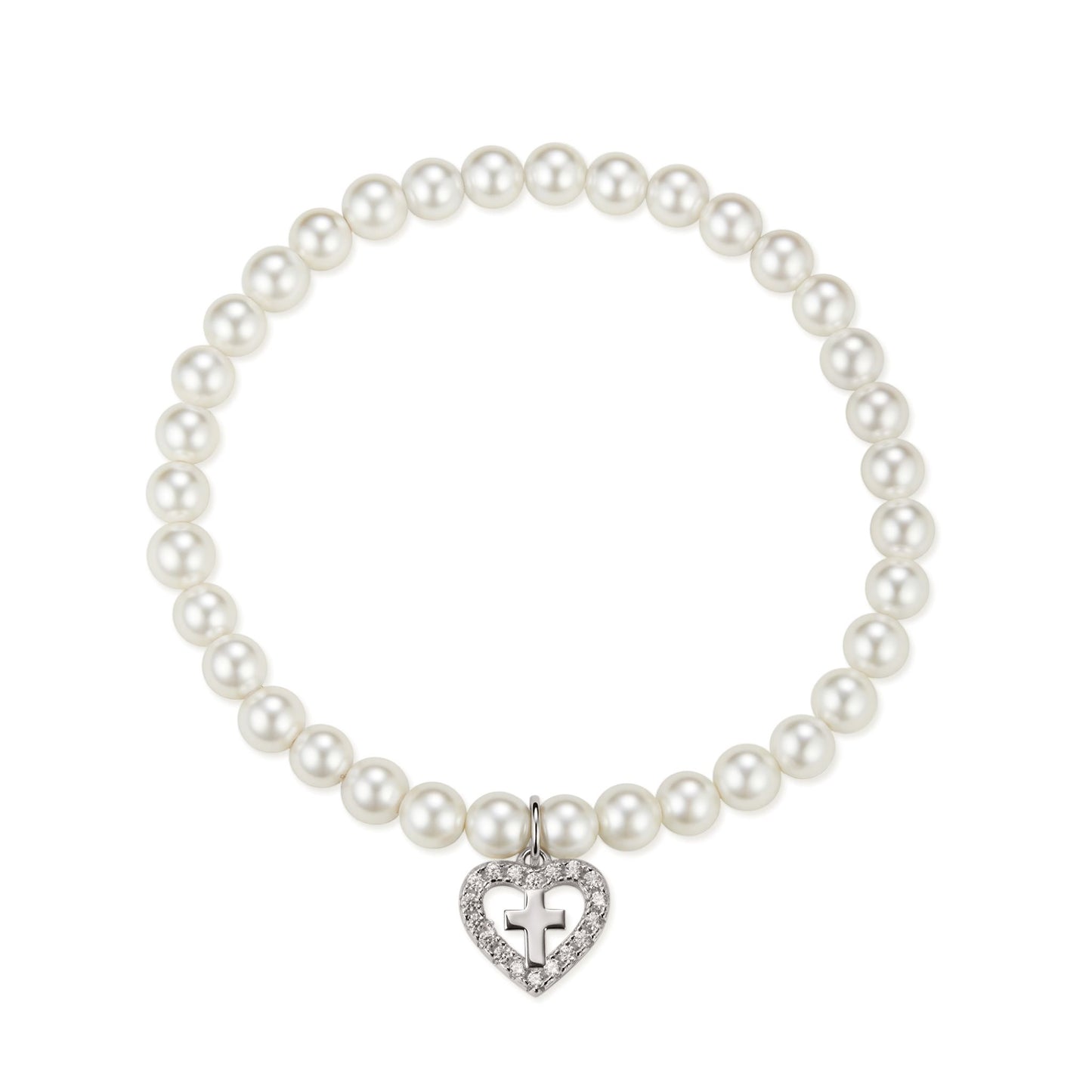 Pearl Heart Cross Bracelet