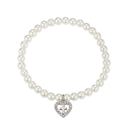 Pearl Heart Cross Bracelet