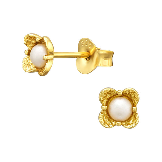 Gold plated flower girl earrings with centre pearl