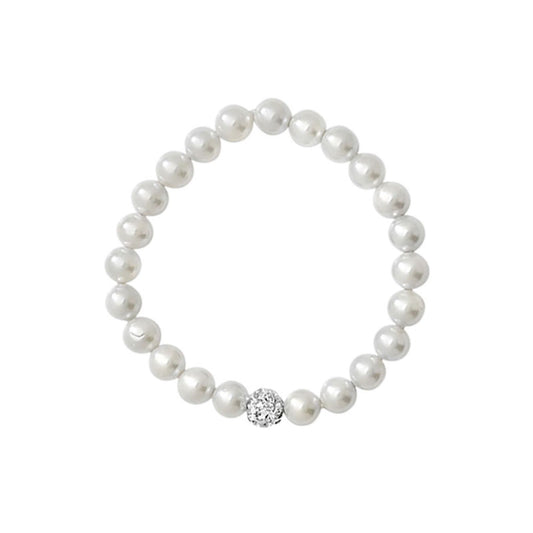 White Pearl Bracelet With Diamante Charm