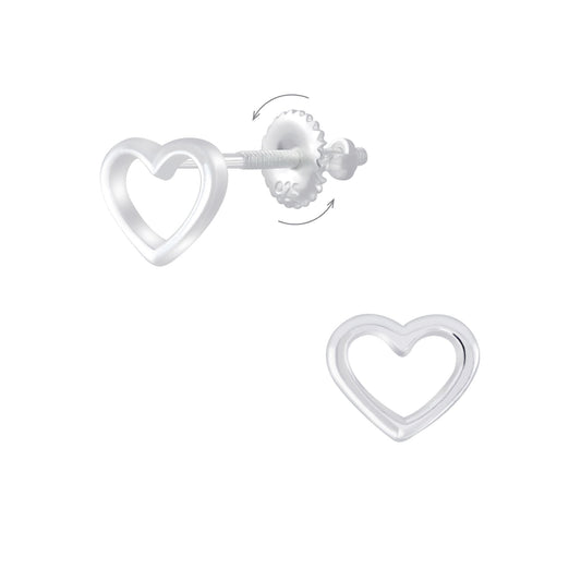 Silver Heart Screw Back Earrings