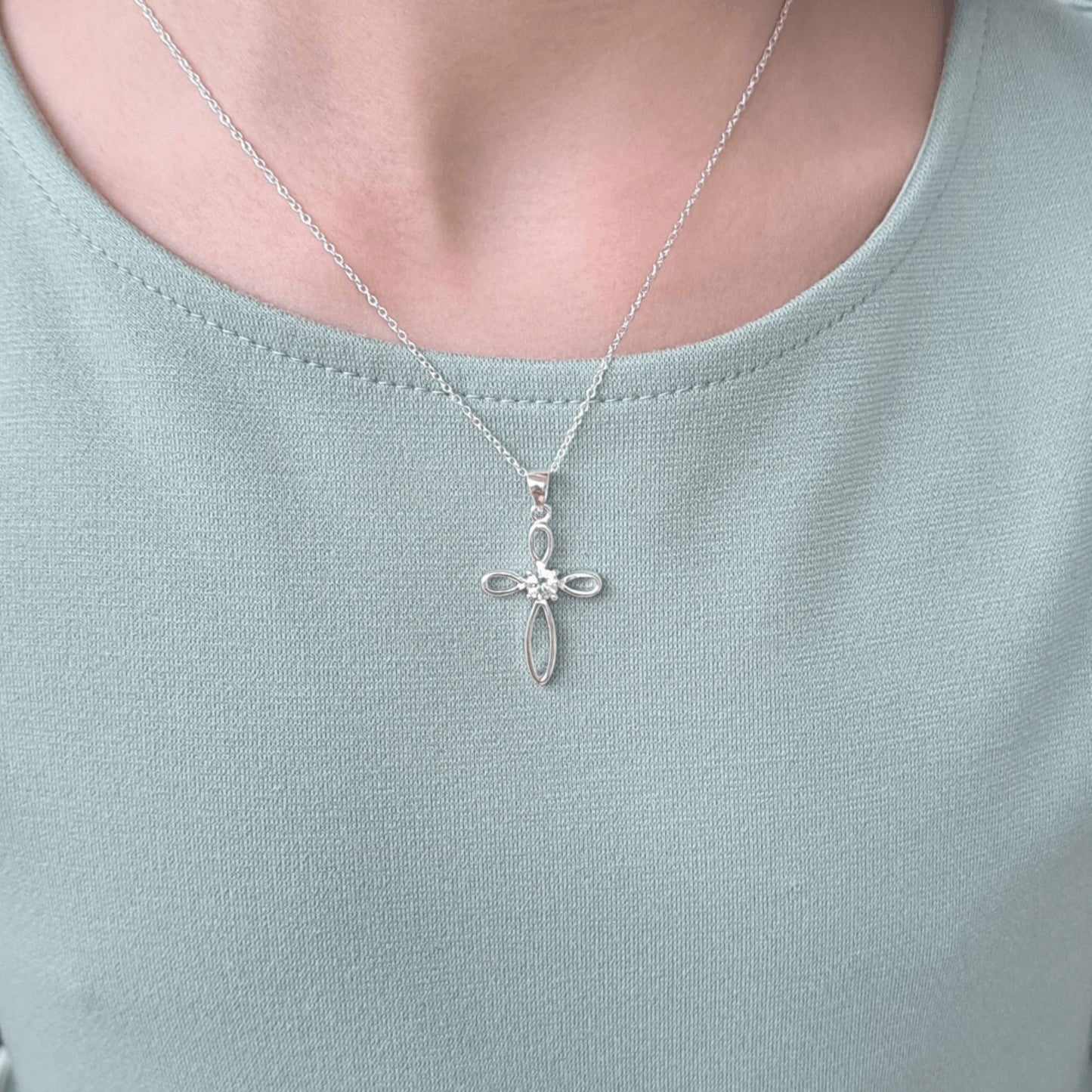 Infinity cross with CZ stone centre necklace