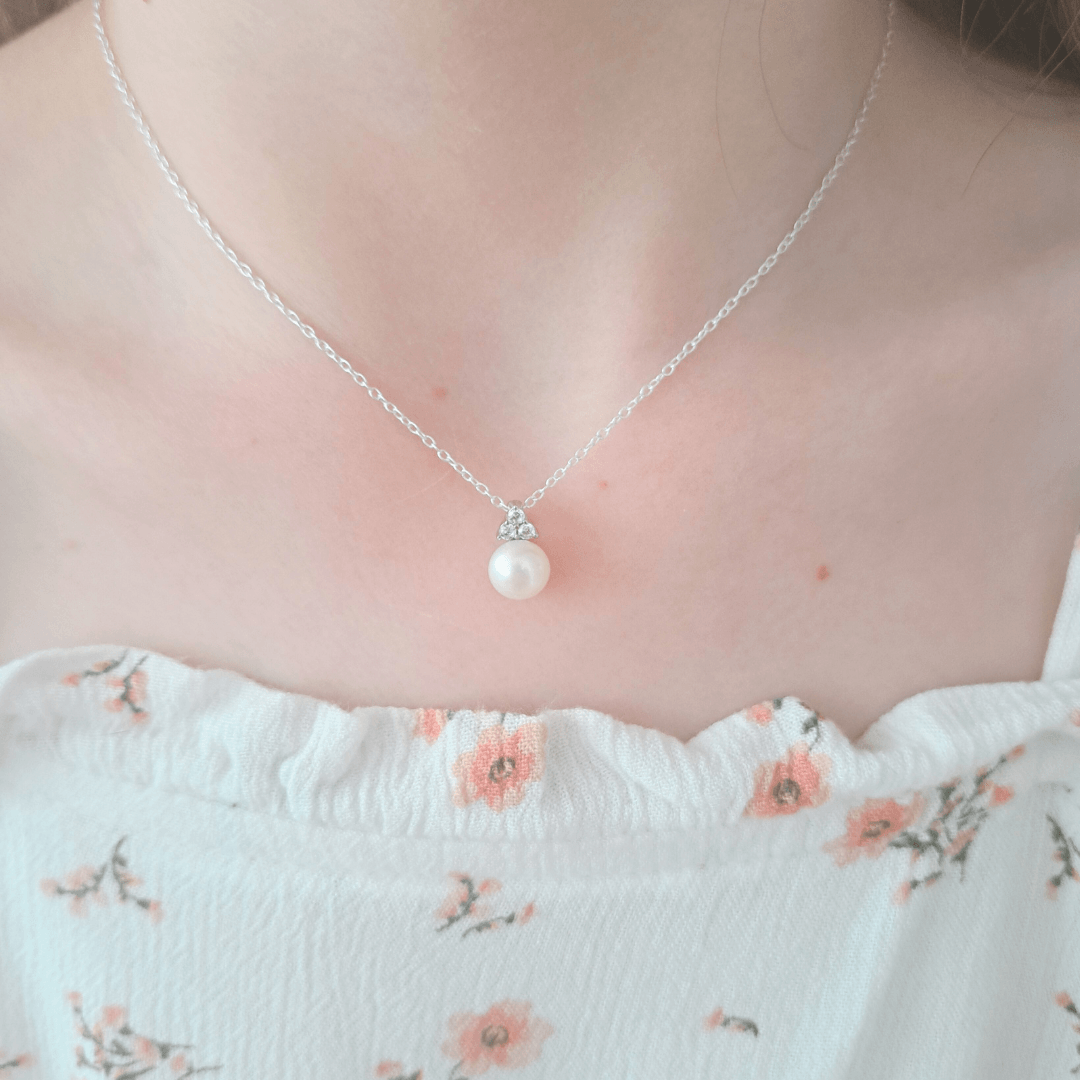 Pearl and 3 cz necklace - harlowbelle