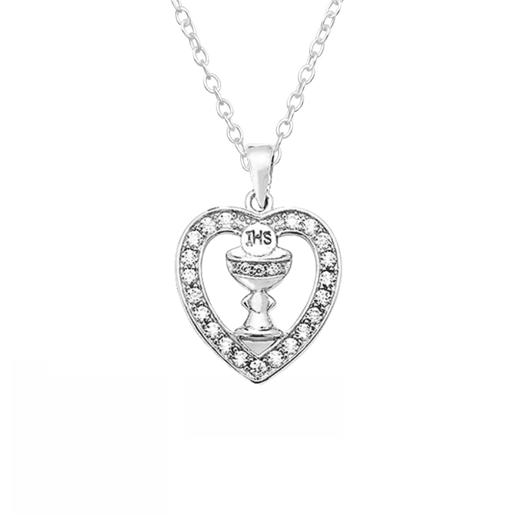 Communion gift for Girls. Communion Necklace, Chlaice with CZ stones