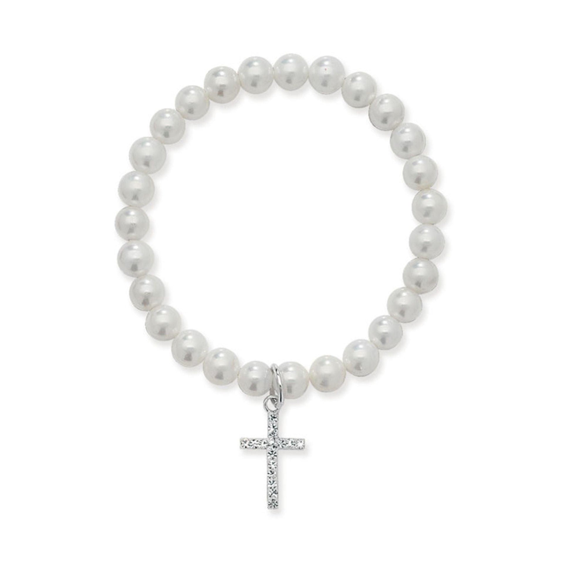 Communion jewellery Pearl Bracelet with CZ cross