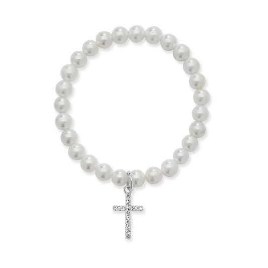 Communion jewellery Pearl Bracelet with CZ cross